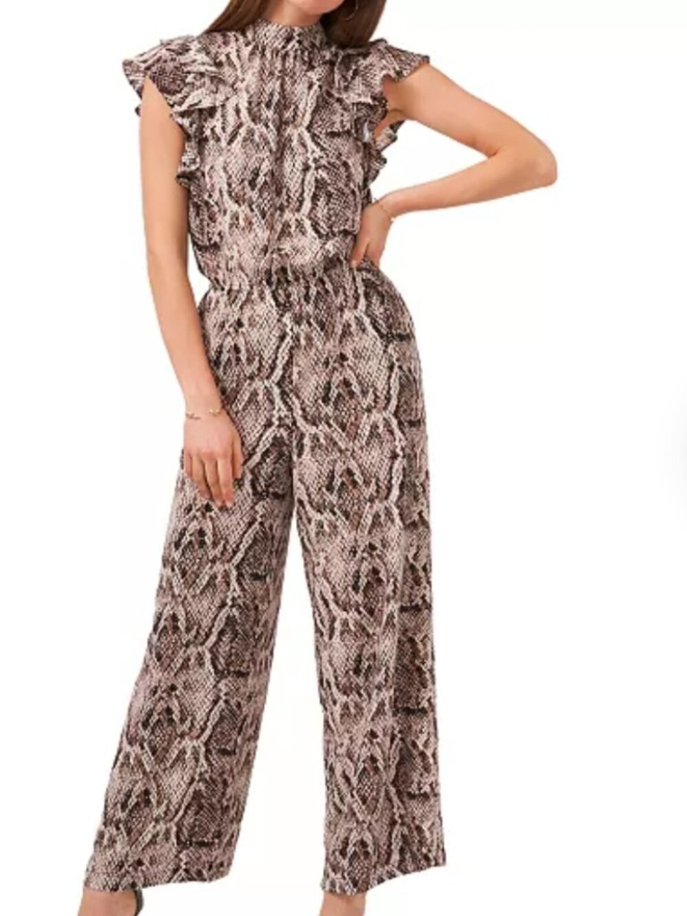 1.STATE Women's Flutter Sleeve Printed Mock Neck Jumpsuit Size 1X